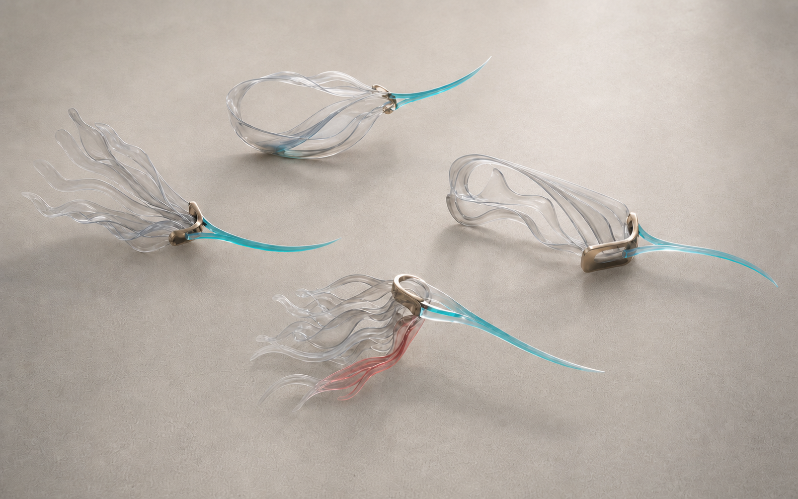 One intact ribbon-and-clamp object representing durable independent capability.